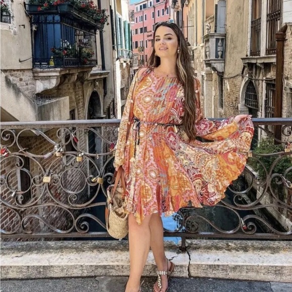 Zara boho printed viral blogger summer long sleeve mini dress - Picture 4 of 14